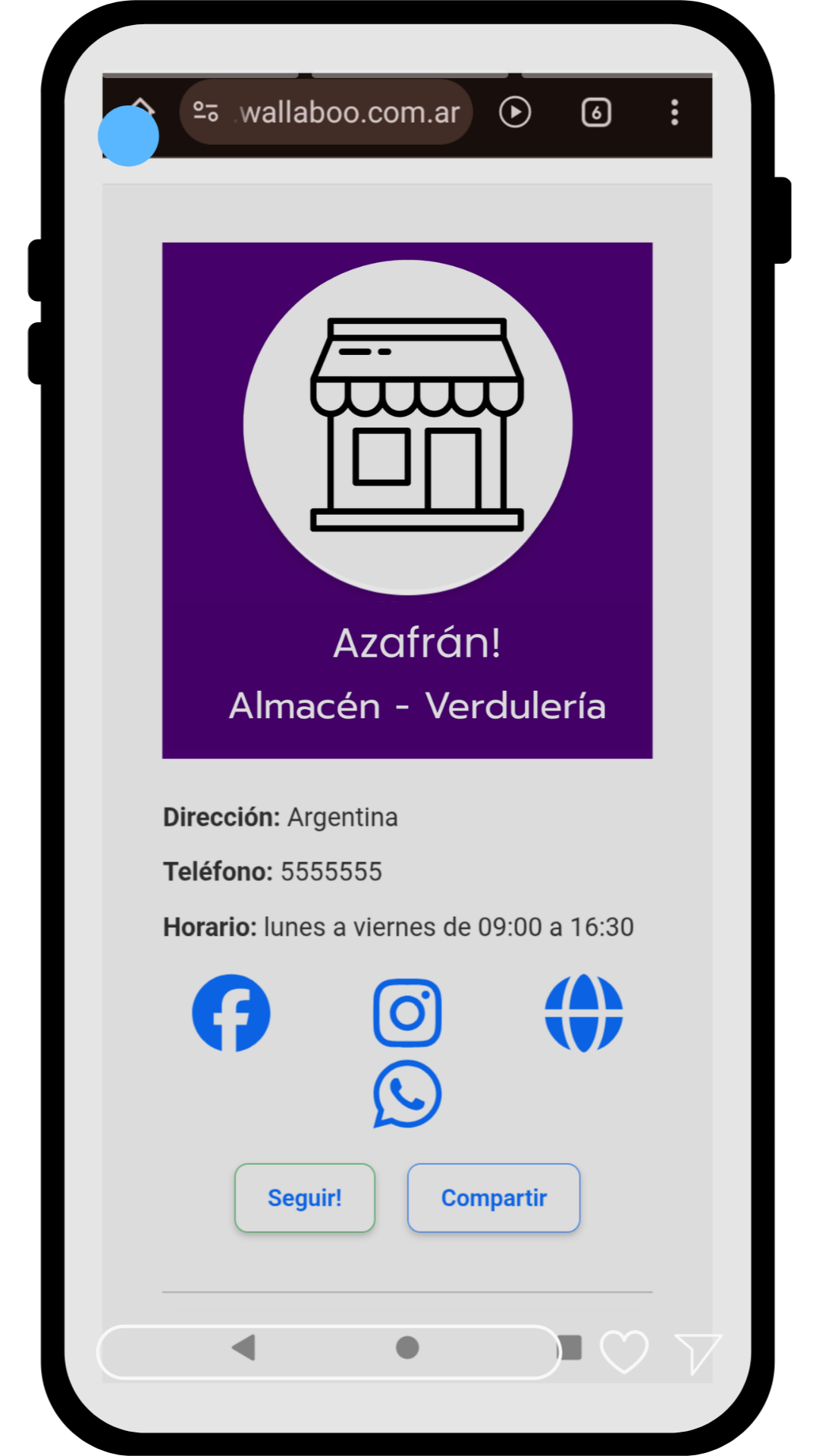 Perfil con menú y promos